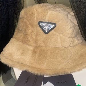 Cream Faux Fur Prada Bucket Hack Never Worn